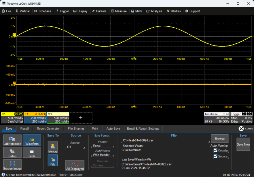 Abbildung 1 – Eine Sinuskurve wird exportiert in Excel With Header.