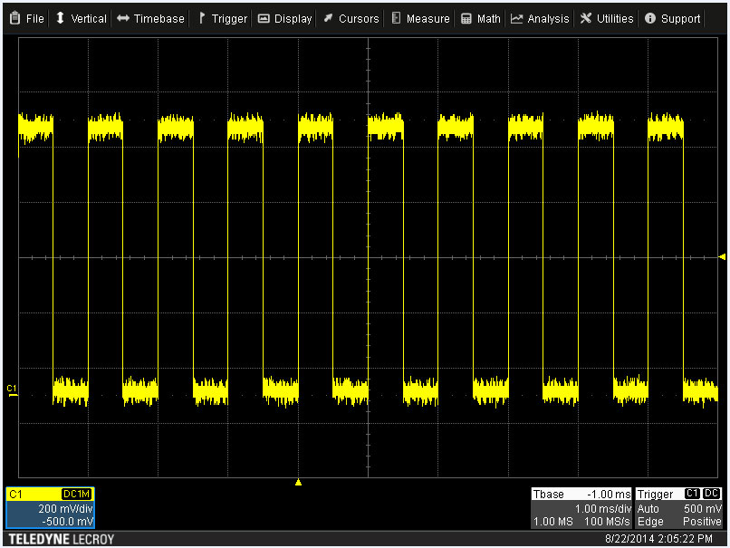 Figure 1 - This is the initial setup with a waveform on Channel 1 from oscilloscope's CAL output.