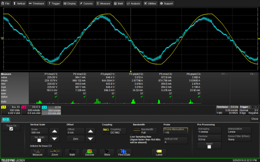 Stromzange Chauvin-Arnoux E3N mit dem Teledyne LeCroy Oszilloskop HDO4034