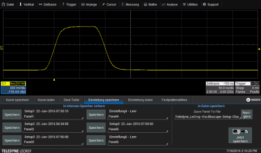 Ein Setup enthält die gesamten Einstellungen des Oszilloskops